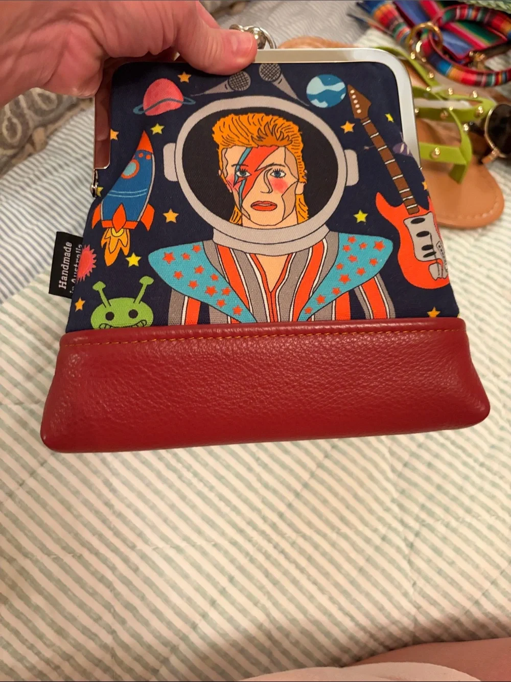 Space oddity/Ziggy Stardust /David Bowie Wristlet with crimson leather